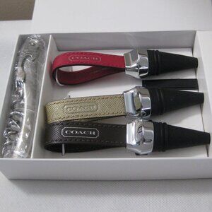 NEW Coach Set of Three (3) Leather Wine Stoppers and Corkscrew